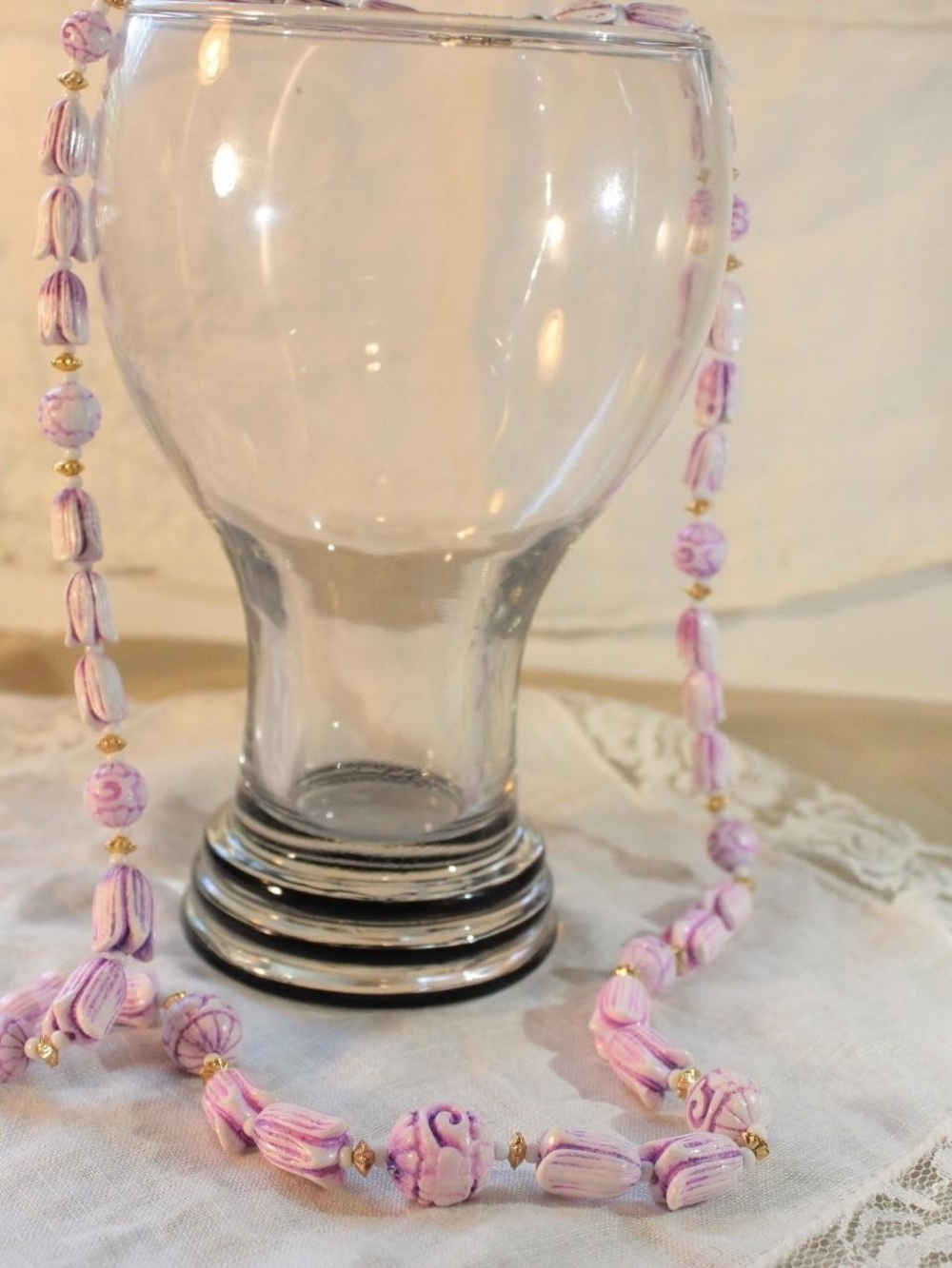 Handcrafted Pink & Lavender Beaded Necklace